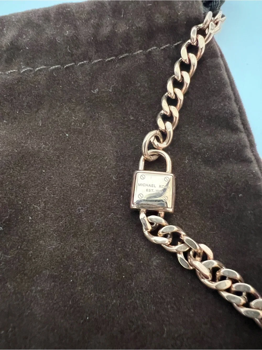 NWT Michael Kors Rose Gold Tone Logo Station 32” Necklace